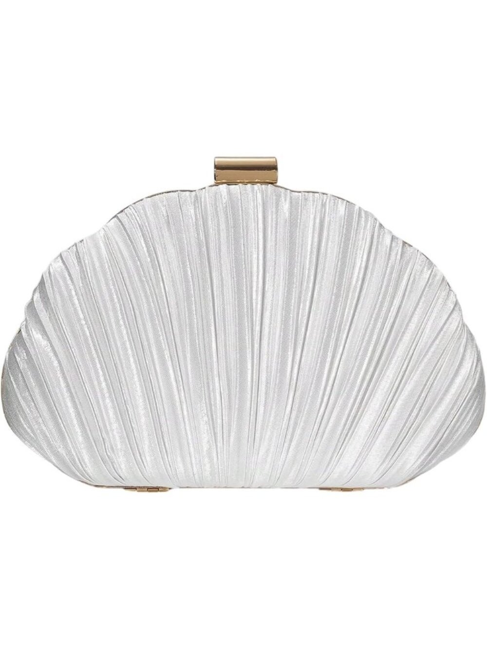 Women's White Oval SeaShell Clutch Detachable Chain Strap Evening casual Handbag